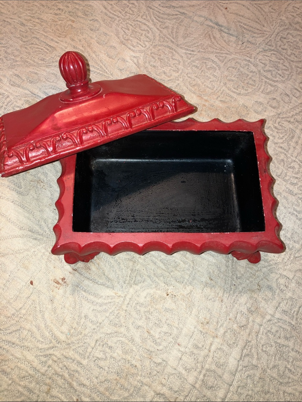 Red Decorative Jewelry Box with Ornate Feet - Unbranded - Picture 3 of 5